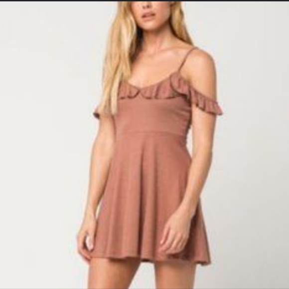 Full Tilt Dresses Full Tilt Off Shoulder Ruffle Light Ribbed Dress